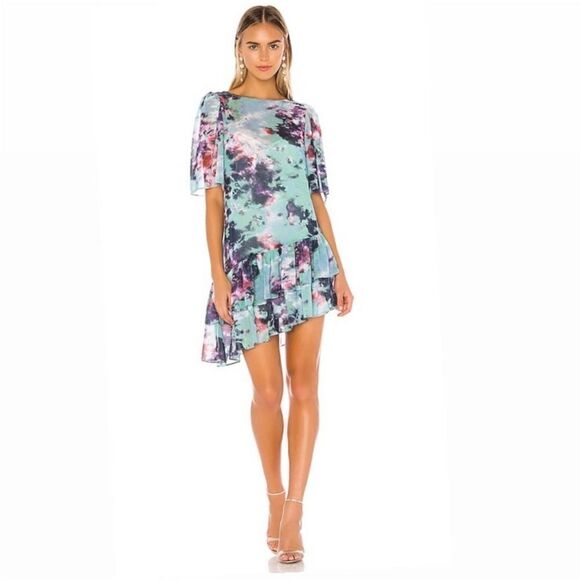 LOVERS & FRIENDS Tie Dye Ruffle Short Sleeve Dress